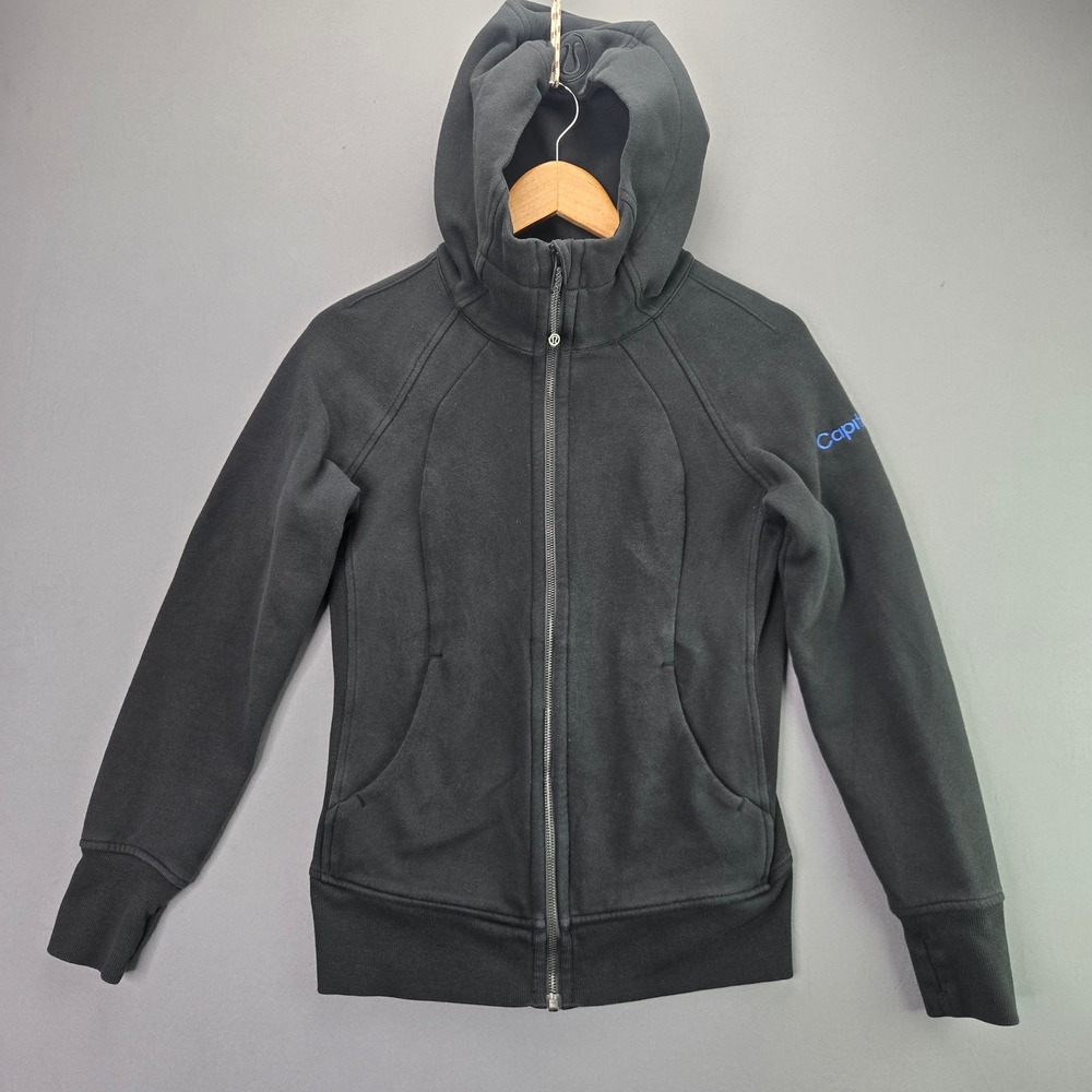 Lululemon Scuba Hoodie Full Zip Black Fleece Jacket Size 4 CapitalG Logo 3912